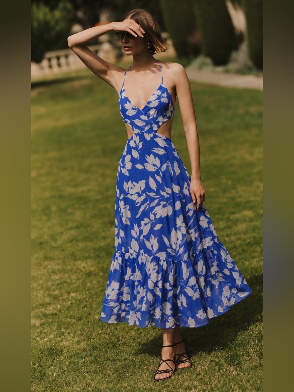 Blue Floral Maxi Dress - Summer Dress with Cut-Outs